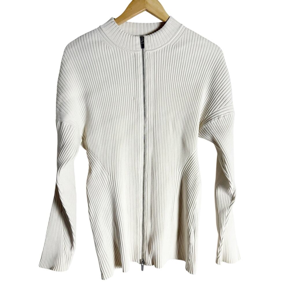 A.L.C. Noa Cream Ribbed Knit Zip Up Cardigan Sweater Size Large - Picture 5 of 12